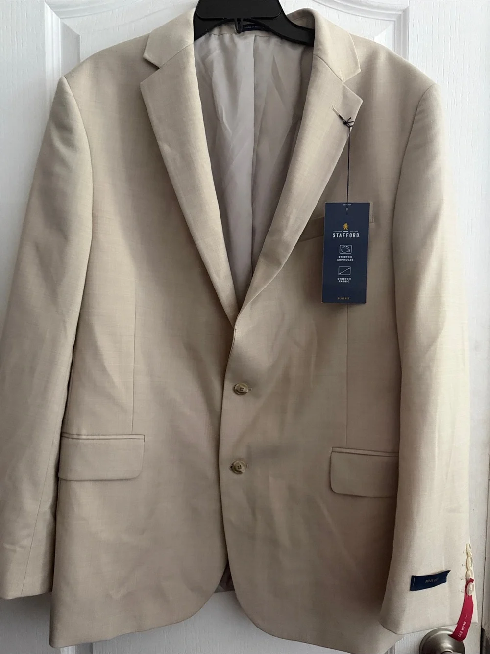 Stafford Men's Beige 2 Button Blazer 46 regular light sand slim fit suit jacket